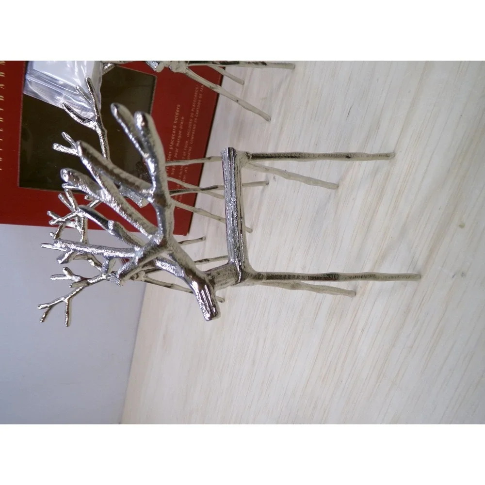 Pottery Barn 4 Twig Reindeer Place Card Holders 20 Cards Silver Tone Christmas